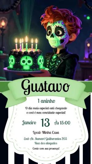 Convite de Aniversário Caveira Mexicana Neon para Editar