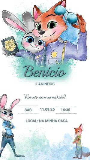Convite de Aniversário Zootopia Aquarela para Editar