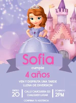 Invitación de Cumpleaños Princesa Sofía Lila para Editar