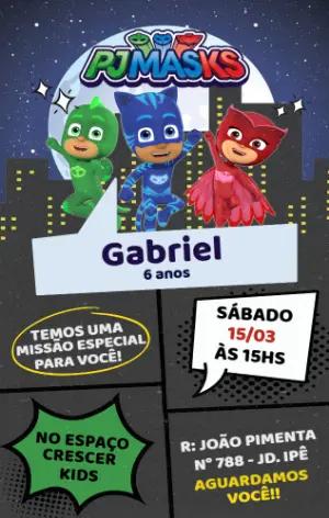 Convite de Aniversário PJ Masks Estilo Quadrinhos para Editar