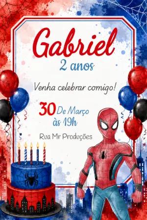 Convite de Aniversário Homem-Aranha em Aquarela para Editar