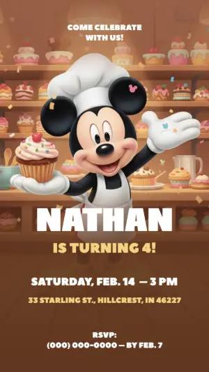 Editable Mickey Mouse Baker Birthday Party Invitation