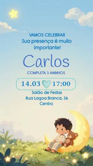 Convite de Aniversário Infantil Menino na Lua Editável