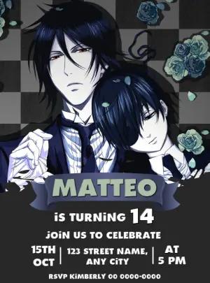 Gothic Anime Birthday Invitation Editable Template