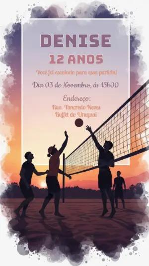 Convite Aniversário Vôlei Pôr do Sol para Editar Online