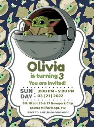 Baby Yoda Birthday Invitation | Editable Online Template
