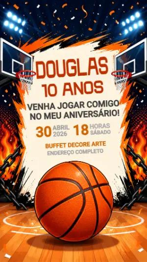 Convite de Aniversário Basquete Dinâmico para Editar