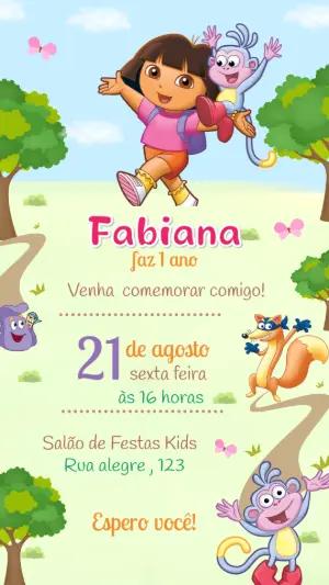 Convite de Aniversário Dora Aventureira para Editar Online