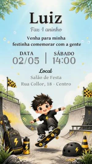 Convite Aniversário Skatista Radical Modelo Editável