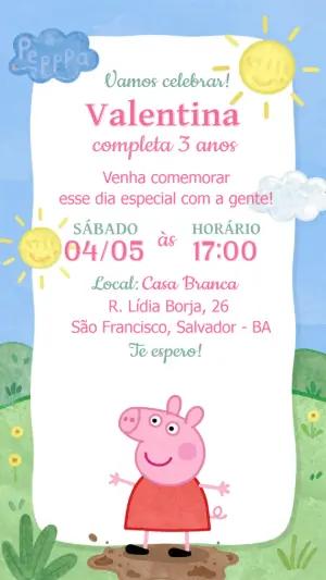 Convite de Aniversário Peppa Pig Infantil para Editar