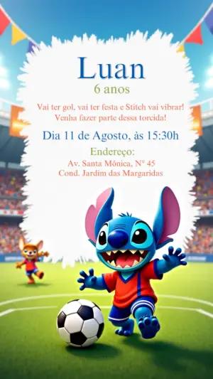 Convite de Aniversário Stitch Futebol para Editar Online