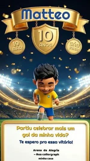 Convite Animado Aniversário Infantil Futebol para Editar