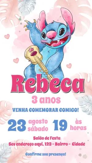 Convite Aniversário Stitch Tropical para Editar Online