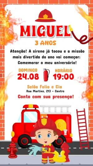 Convite Aniversário Bombeiro Infantil para Editar Online