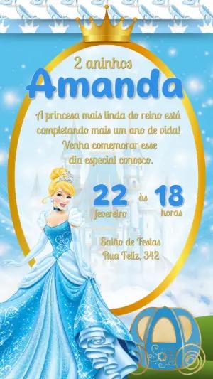 Convite de Aniversário Cinderela para Editar e Imprimir