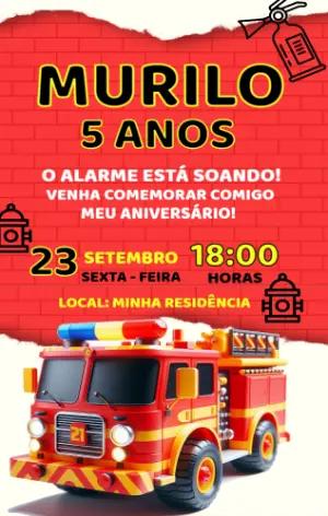 Convite de Aniversário Tema Bombeiro para Editar Online