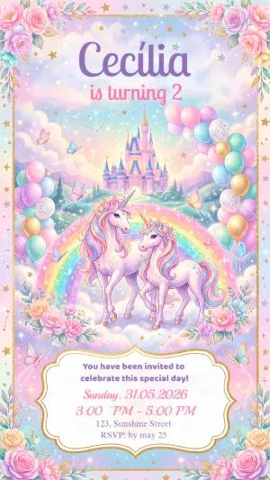 Magical Unicorn Birthday Invitation Editable Template