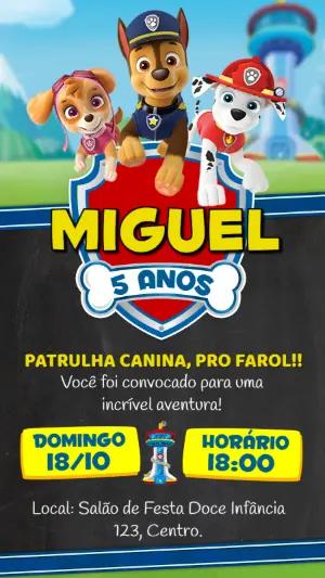 Convite de Aniversário Patrulha Canina para Editar Online