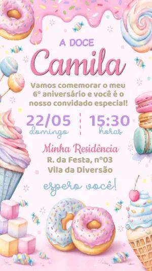Convite de Aniversário Doceria Aquarela para Editar