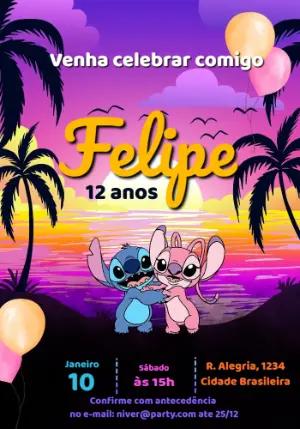 Convite de Aniversário Stitch e Angel Tropical para Editar