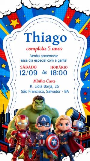 Convite de Aniversário Vingadores Heróis Marvel Editável