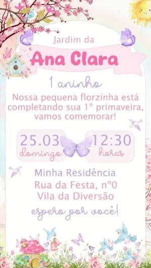 Convite Digital Aniversário Jardim dos Passarinhos para Editar