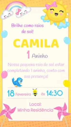 Convite Animado Aniversário Raio de Sol para Editar Online