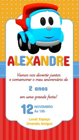 Convite de Aniversário Infantil Caminhão Azul Editável