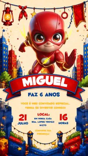 Convite de Aniversário Flash Fofo para Editar