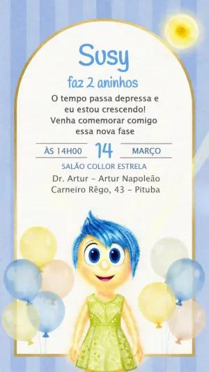 Convite de Aniversário Divertida Mente Alegria Editável