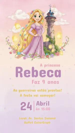Convite Digital Aniversário Princesa Rapunzel para Editar