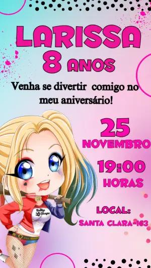Convite de Aniversário Alerquina Chibi para Editar
