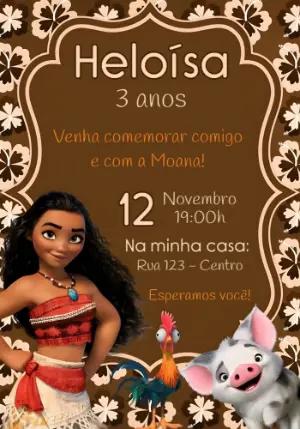 Convite Aniversário Moana com Personagens para Editar Online