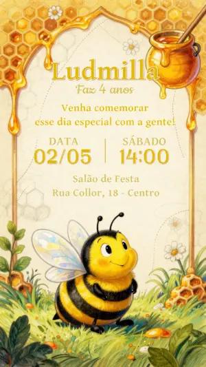 Convite de Aniversário Abelhinha Fofa para Editar Online