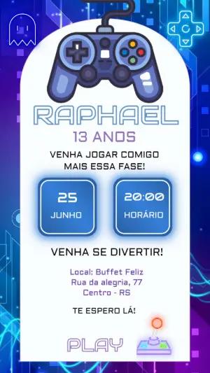 Convite de Aniversário Gamer Neon para Editar Online