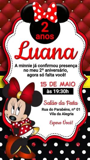 Convite de Aniversário Minnie Vermelha Digital para Editar