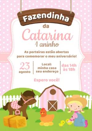 Convite Aniversário Fazendinha Menina para Editar Online