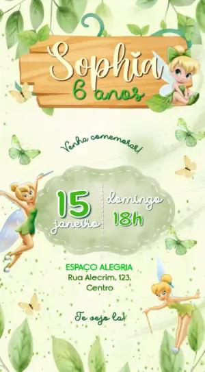 Convite Aniversário Infantil Sininho Floresta Mágica Editável