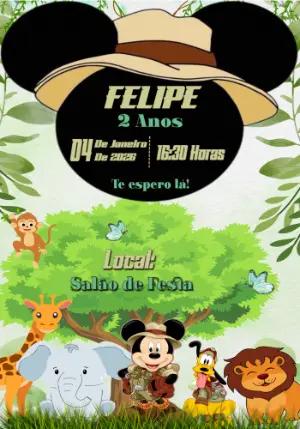Convite Aniversário Mickey Safari para Editar Online