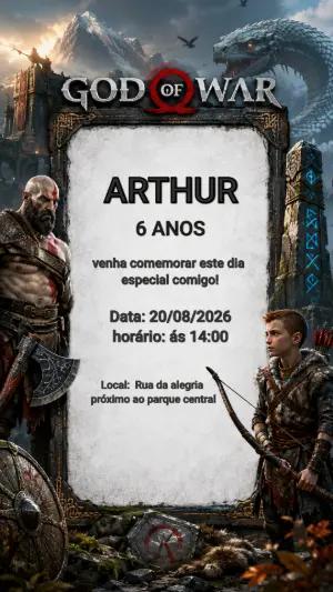 Convite de Aniversário God of War Editável