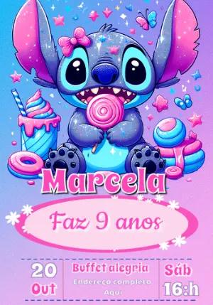Convite de Aniversário Stitch Rosa para Editar Online