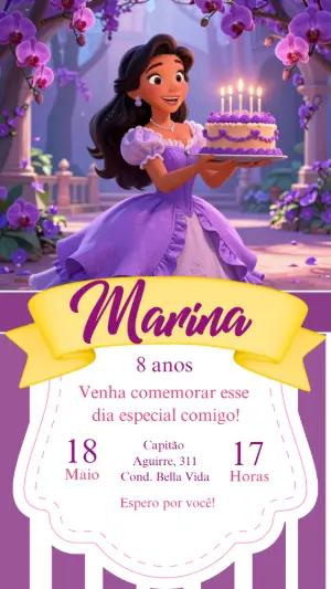 Convite de Aniversário Princesa Lilás para Editar e Enviar