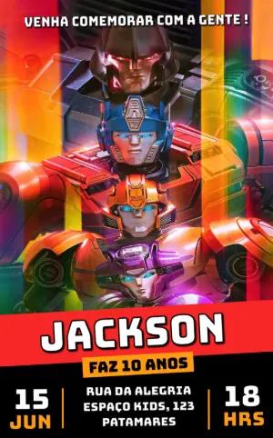 Convite Aniversário Transformers One com Personagens para Editar