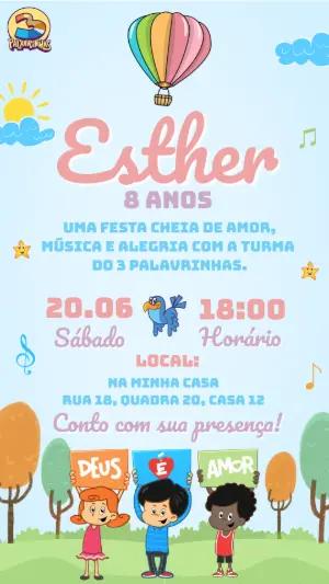 Convite de Aniversário 3 Palavrinhas Colorido para Editar