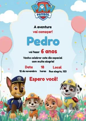 Convite de Aniversário Patrulha Canina para Editar Online