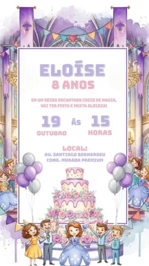 Convite Aniversário Princesa Sofia para Editar Online