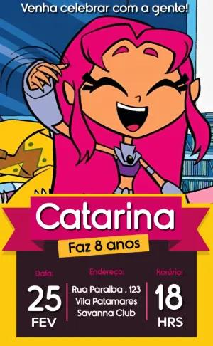 Convite de Aniversário Jovens Titãs Estelar Modelo Editável