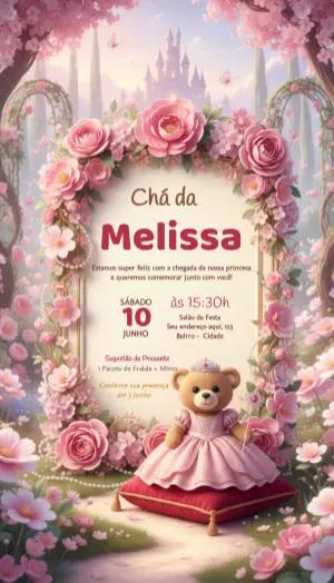 Convite Chá de Bebê Ursinha Princesa Rosa para Editar