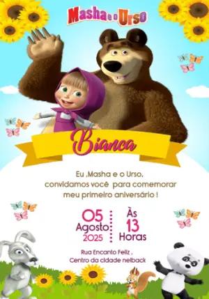Convite de Aniversário Masha e o Urso para Editar Online