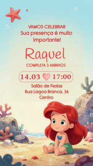 Convite de Aniversário Pequena Sereia Fofo para Editar